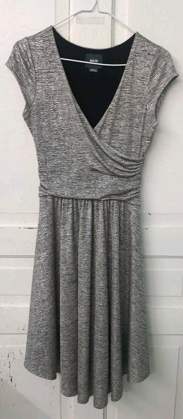 Maeve Anthropologie Tamera Dress Silver Sparkle Flowy MIDI Size XSmall